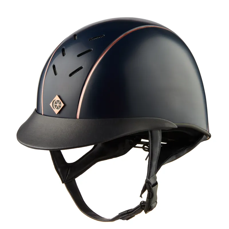 Charles Owen Ayrbrush Pinstripe Riding Hat Unisex in Navy Rose Gold Sizes 56 and above
